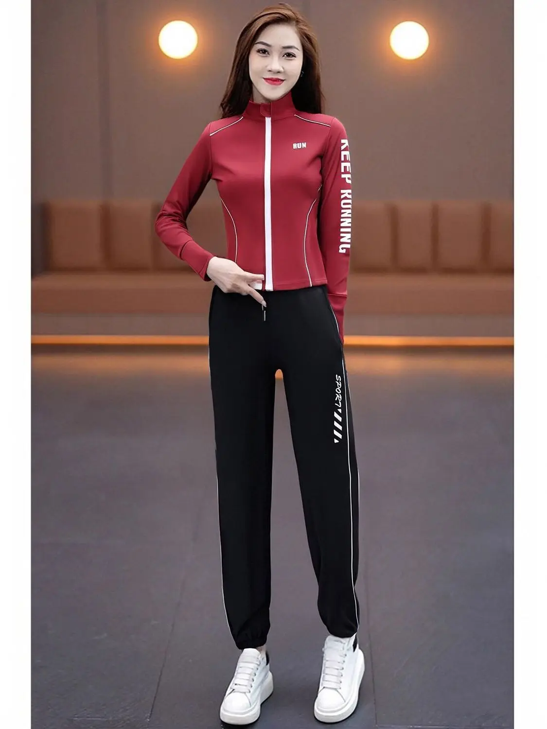 

Женский повседневный спортивный комплект Qui Dry, одежда для бега, весна-осень, уличное снаряжение из двух предметов, полиэфирное волокно 00%