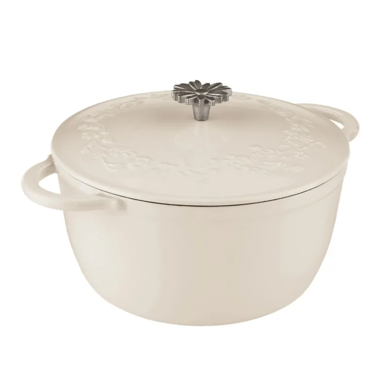 

5-Quart Enamel on Cast Iron Dutch Oven with Embossed Lid, Linen