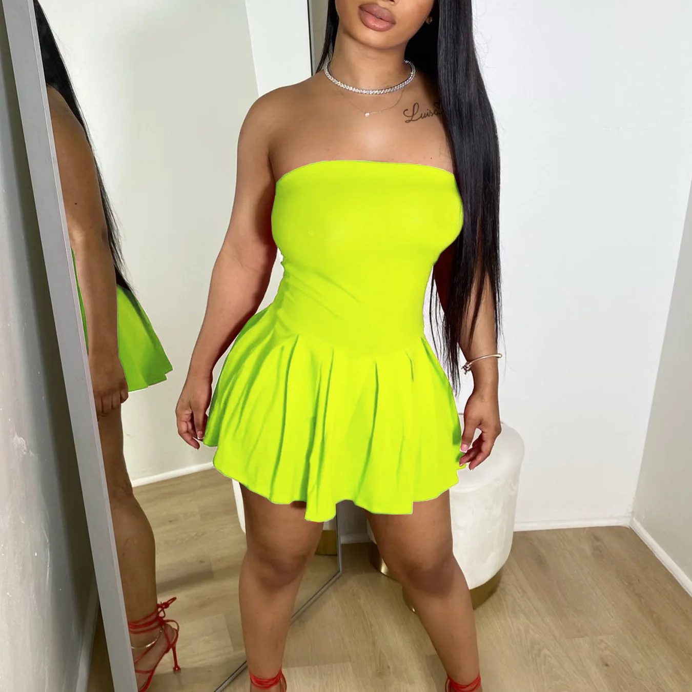 

Mini Dress Women Dresses Sexy A Line Vestidos Bodycon Y2k Streetwear Strapless Sleeveless Elegant Slim Night Party High Waist