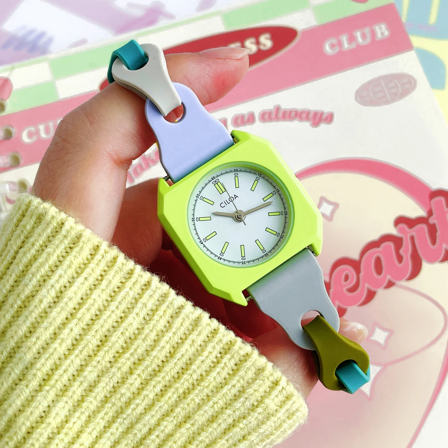 

CILOA Macaron Color Women's Watch, Contrast Silicone Strap, Cute Casual Quartz Wristwatch for Girls Students
