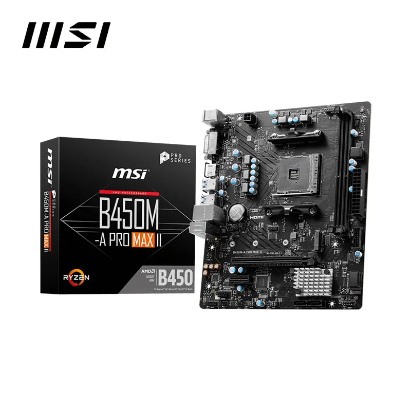 MSI New B450M A PRO MAX II mATX AMD B450 DDR4 4133(OC) MHz,M.2,SATAIII,USB3.2, DVI-D,32G, CPU Socket AM4