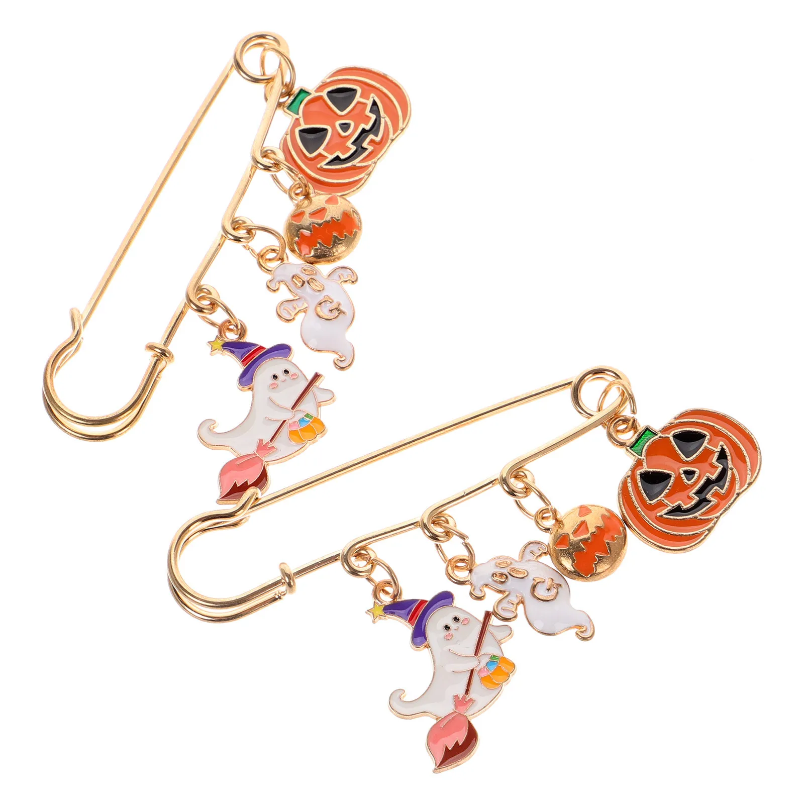 

2Pcs Halloween Brooch Pumpkin Pins Alloy Cartoon Skull Lapel Pin Decorative Accessory for Clothes Bags Party Halloween Pins
