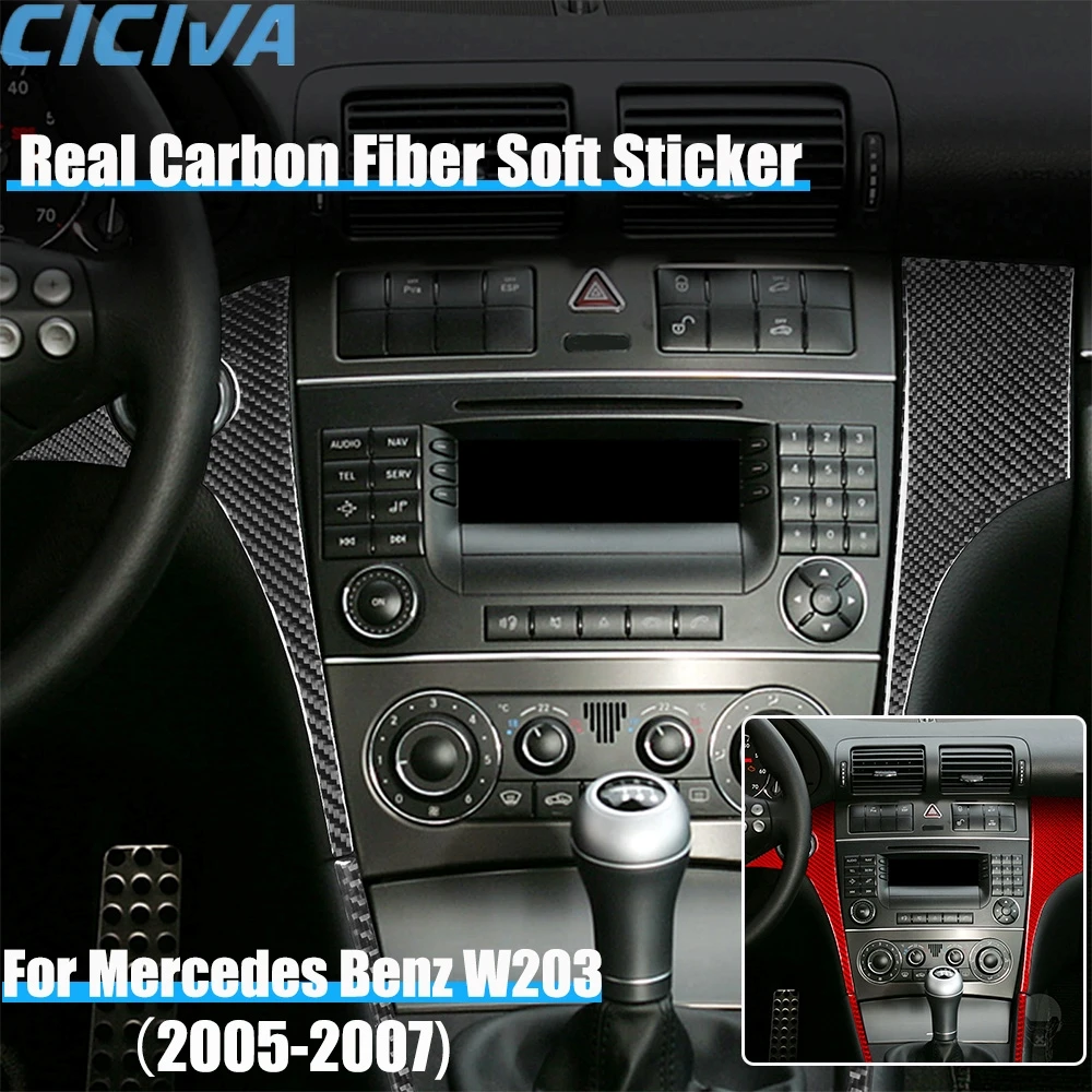 

Real Carbon Fiber Car Accessories Center Console Panel Set Trim Cover Soft Sticker For Mercedes Benz C Class W203 2005 2006 2007