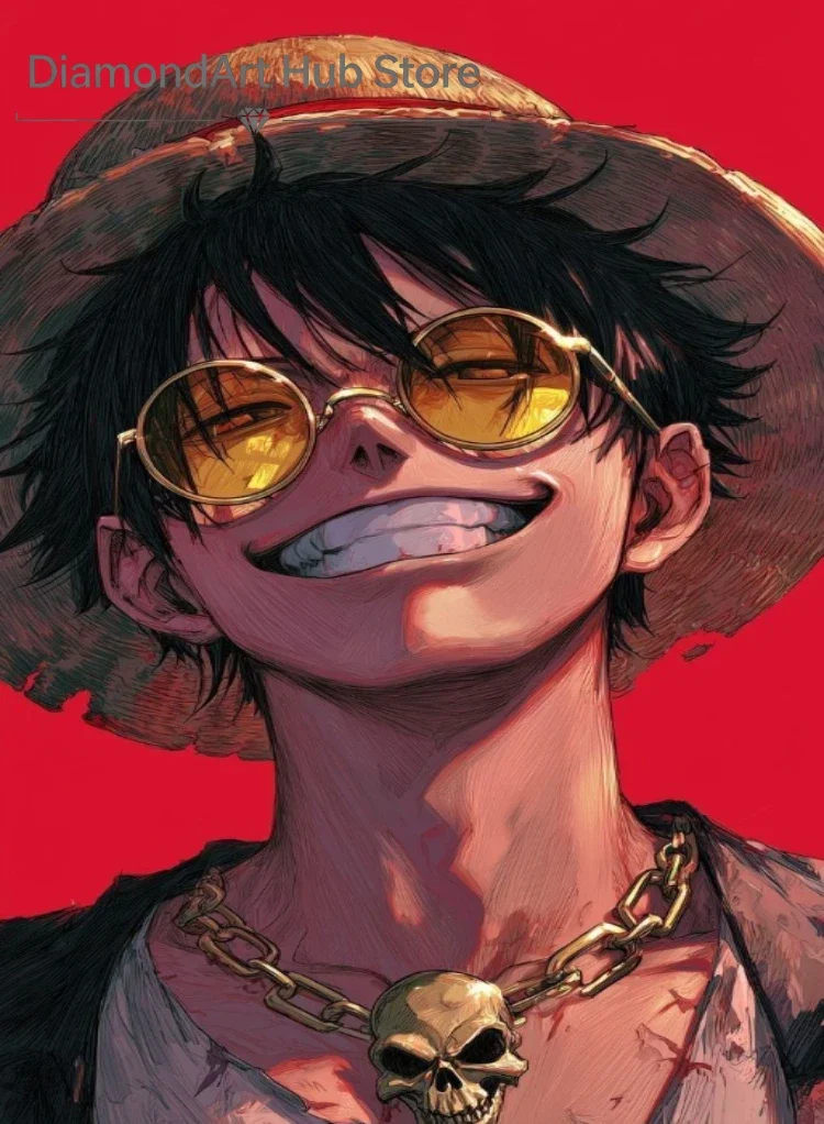 Anime One Piece Luffy Three Different Styles Portrait Diamond Painting Set, Cool Pirate Captain Art DIY Rhinestone Picture, Ha