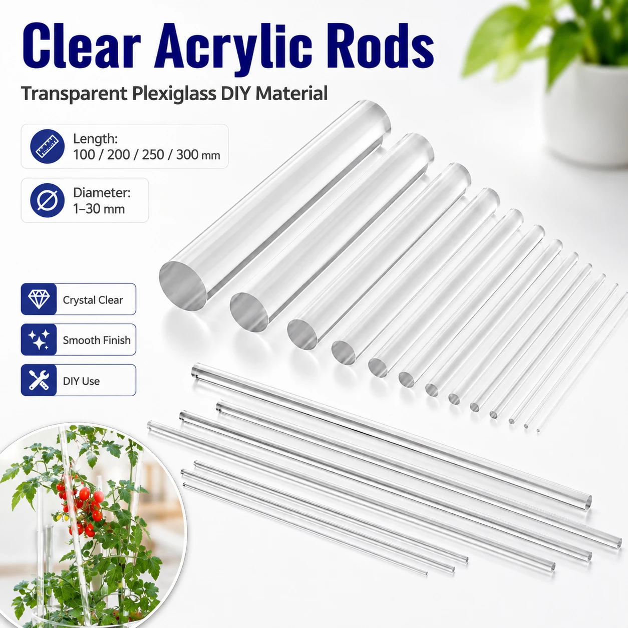 1/5/10Pcs Clear Acrylic Rods, Round Acrylic Bars for DIY Model Building, Craft Projects & Material Accessories
