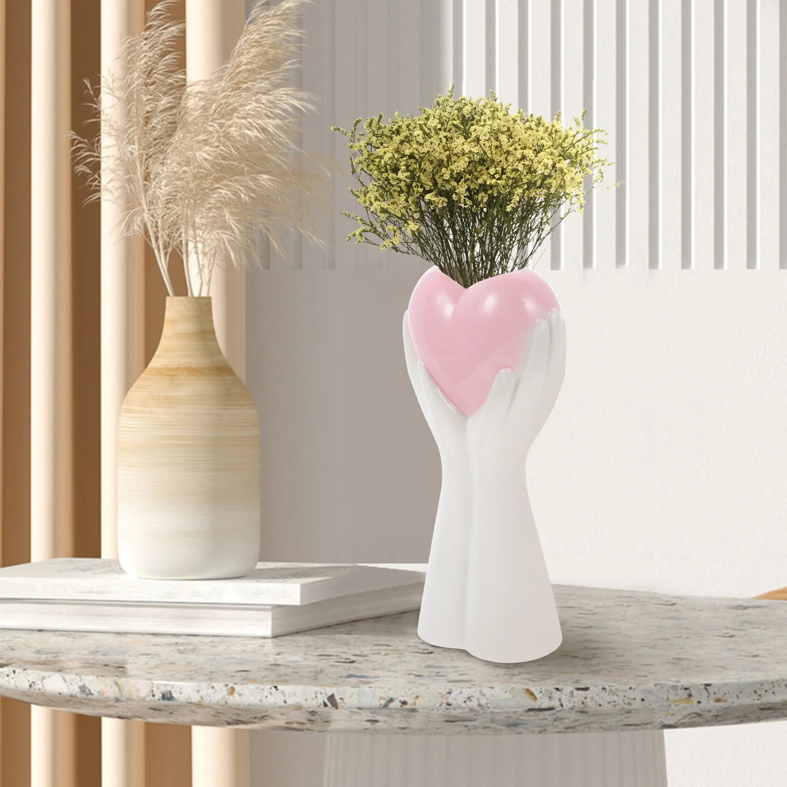 

Ceramic Flower Vase Hand and Heart Shape Artistic Desktop Decor Water Flower Container for Living Room Office Farmhouse