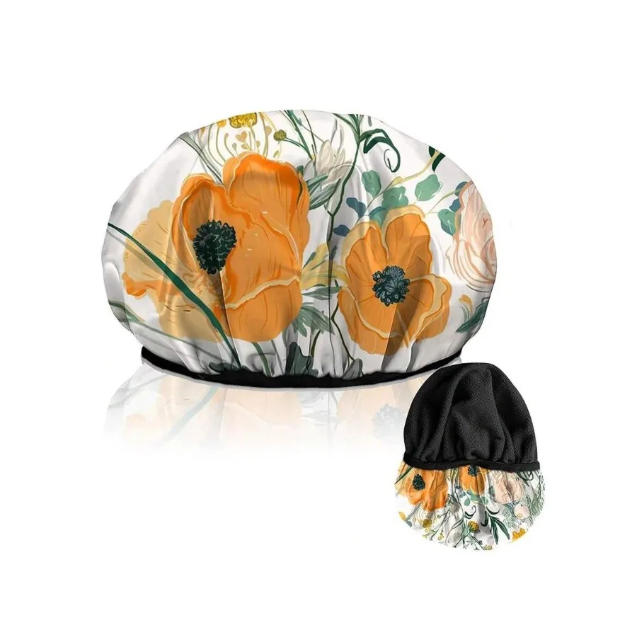 

Bathroom Hair Care Cover Luxury Shower Cap Lined Reusable Triple Layer Waterproof Hair Elastic Caps Shower Bath Hat Women Girls