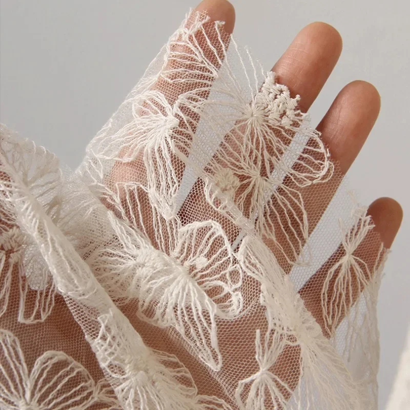 

Soft Embroidered Mesh Lace Fabric for Cloth Dress Sewing Material Textile Ivory 150CM Width