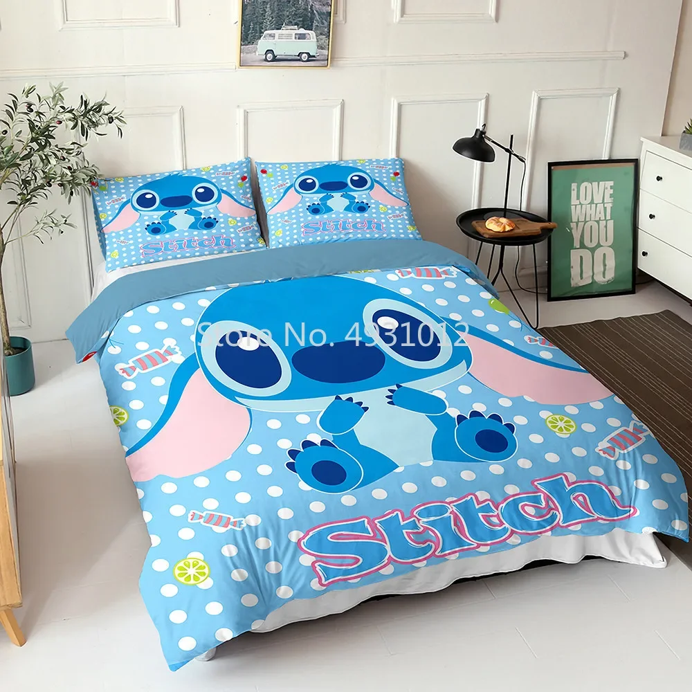 Cute Rainbow Lilo & Stitch Laughing Bedding Set Twin Queen BedLinen Duvet Cover Set Pillowcase Children Adult Boys Girls Gift