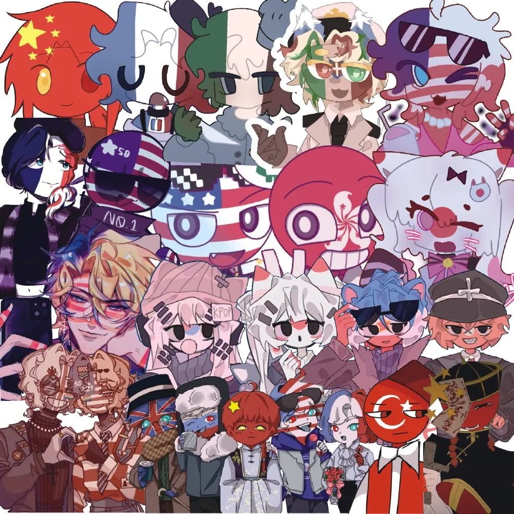 10/70Pcs Countryhumans Sticker Japanese Anime Stickers Kawaii Student Stationery Water Proof Kid School Supplies The Case Gift