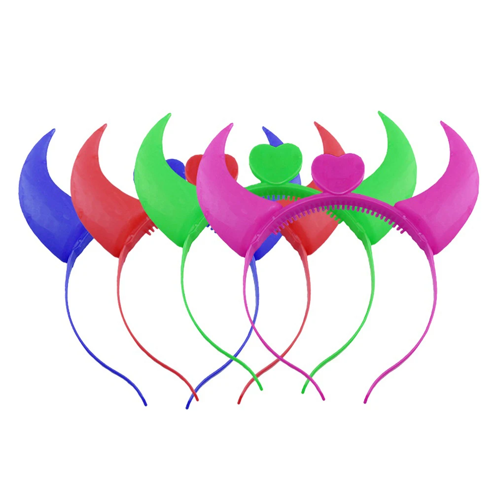 

6pcs Luminous Ox Horn Hairwear Headb s for Kids Headdress Performance Party Halloween Cosplay Accessories