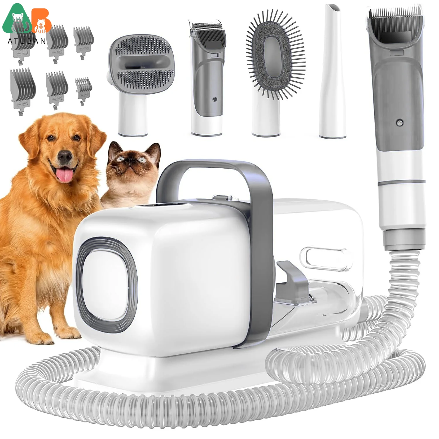 ATUBAN Dog Grooming Kit,Pet Grooming Vacuum,Dog Clipper,Pet Grooming Shedding Brush,Cleaning Tool,Low Noise Cat Vacuum for Pet