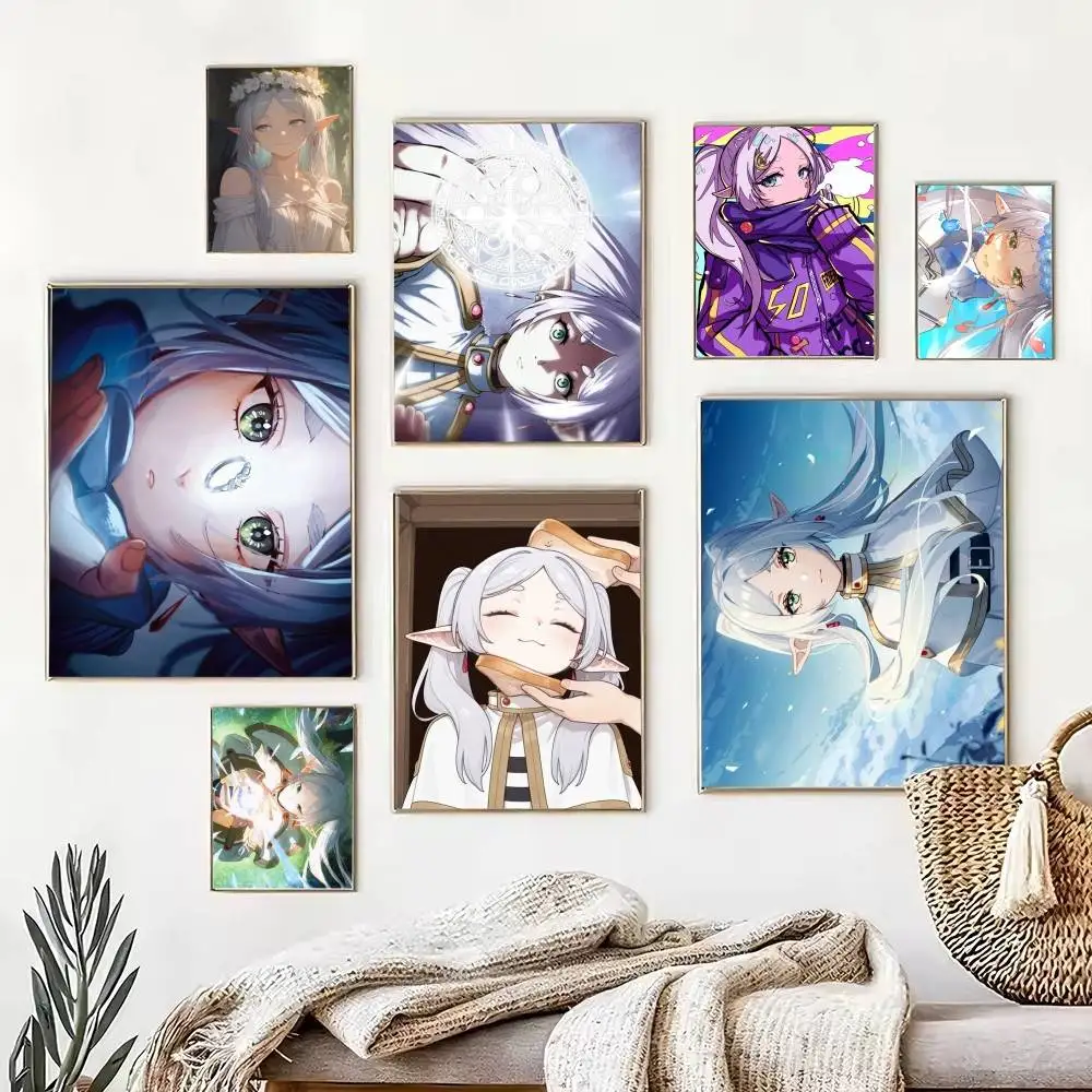 Frieren Anime Beyond Journeys End  Poster Waterproof Wall Art Sticker For Bar Living Room Vintage Decor High Quality Print Gift