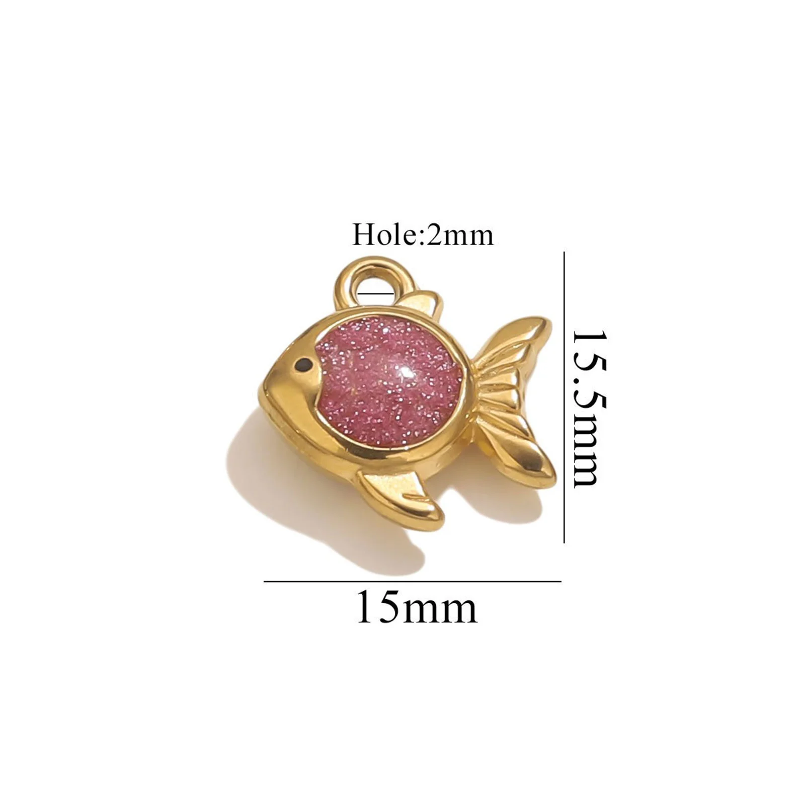 1PC 304 Stainless Steel Ocean Fish Jewelry Charms 18K Gold Plated Enamel Goldfish Glitter Pendant For DIY Neckalce 15.5mm x 15mm