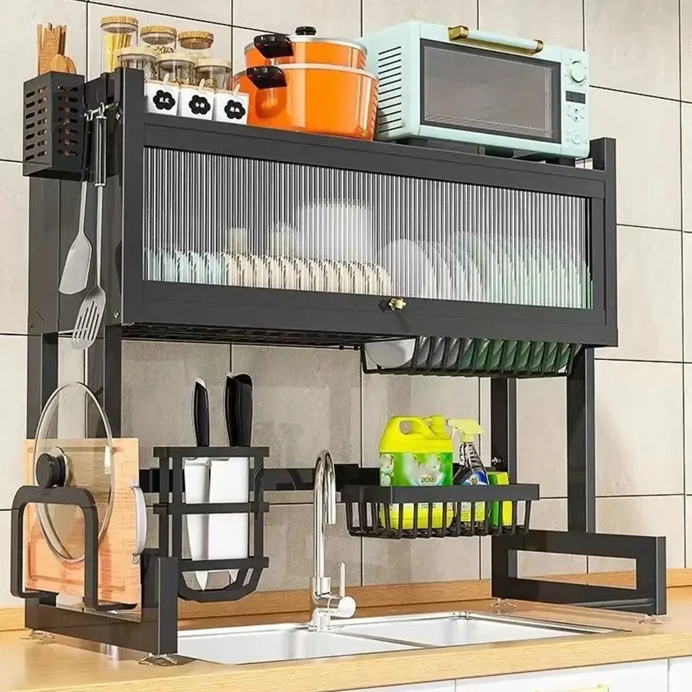 Bowl Tray Storage Rack Above Kitchen Sink, Dustproof Storage Rack for Tableware Kitchen Utensils, Drainage Rack for Tableware
