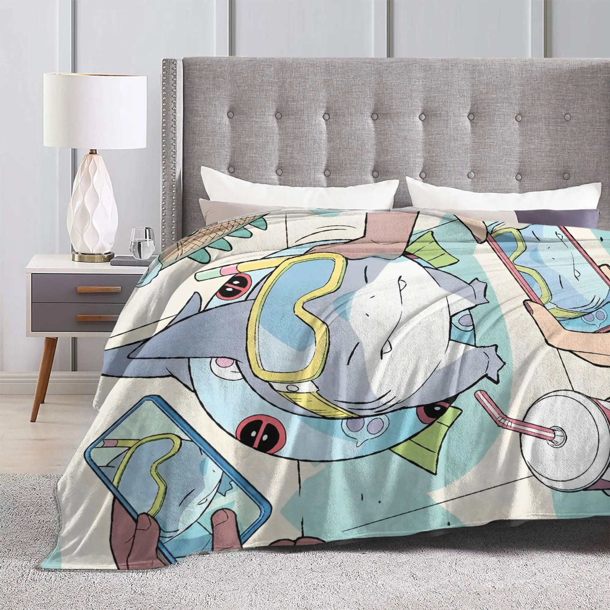 Cute Jeff The Landshark Flannel Blankets Shark Funny Throw Blanket for Home 200x150cm Plush Thin Quilt
