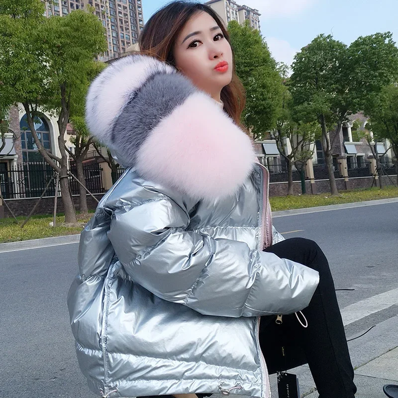 AYUNSUE 2020 Winter Coat Women Real Fox Fur Collar Puffer Down Jacket Women Double Side Wear Warm Korean Parka Manteau Femme 606