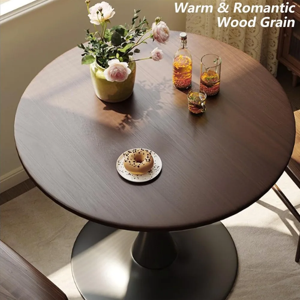 Tulip Table for 2-3 Persons Walnut Modern Round Dining Tables Mid-Century Kitchen Table Wooden MDF Top Steel Base Small for L