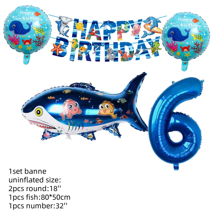 Funny Cartoon Shark Party Balloons Set Birthday Decoration Globos Banner Gifts Ocean Shark Theme Party Room Decorate Banner