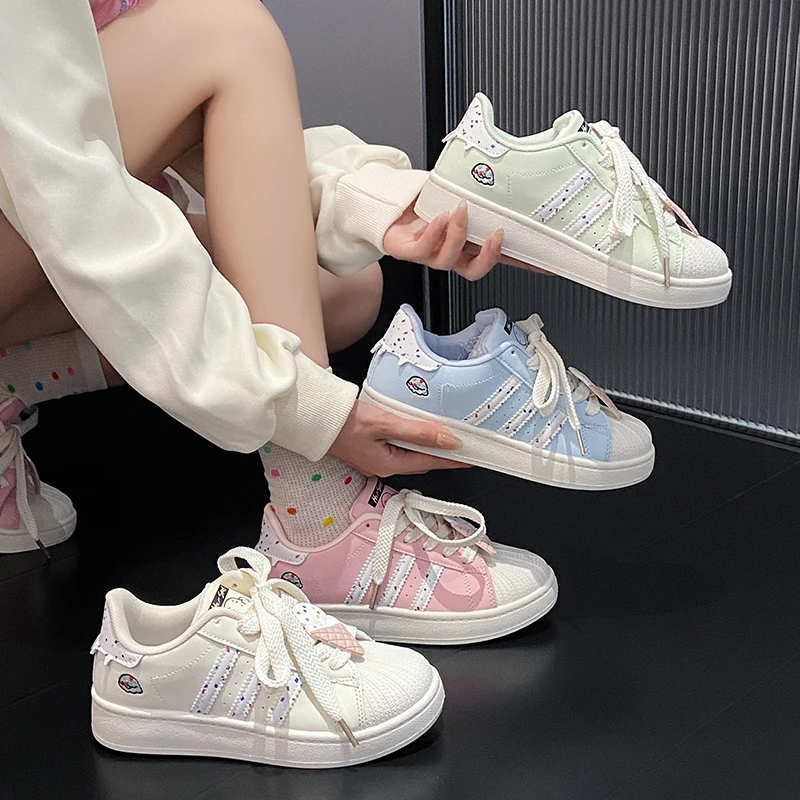 Sports Shell Head Board Shoes for Women Spring Fall New Designer Cream Platform Sneakers for Women Sports Adi