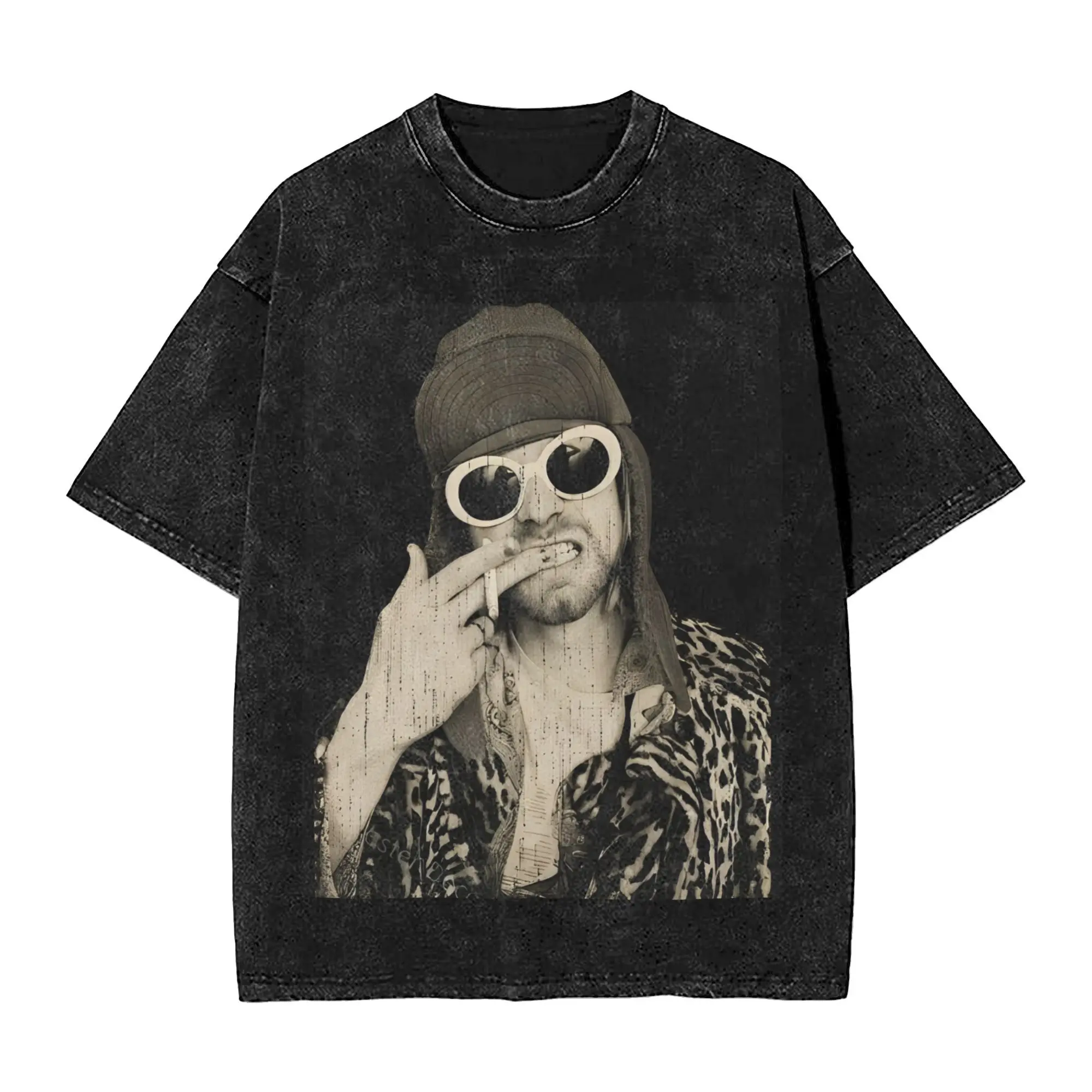 Washed T Shirt Kurt Cobain Hip Hop Vintage T-Shirt Oversize  Streetwear 100% Cotton Summer Tops Tees for Men Women