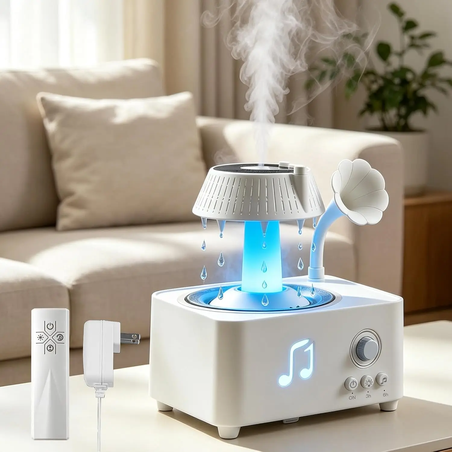 Rain Rotating Humidifier Cute Diffuser with White Noise 7 Colors LED