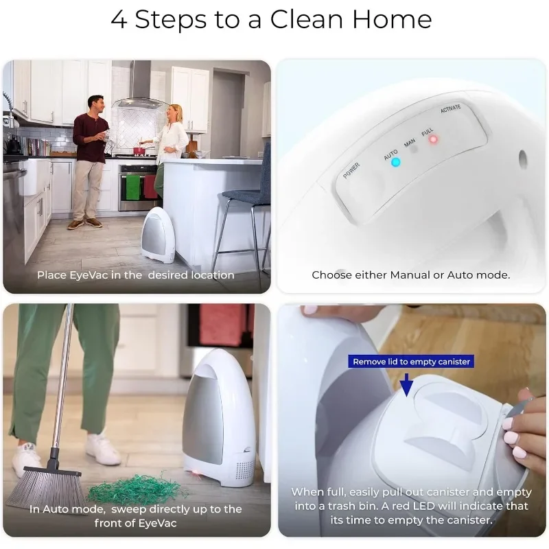 EyeVac Home Touchless Vacuum Automatic Dustpan - Great for Sweeping Pet Hair Food Dirt Kitchen - Ultra Fast & Powerful