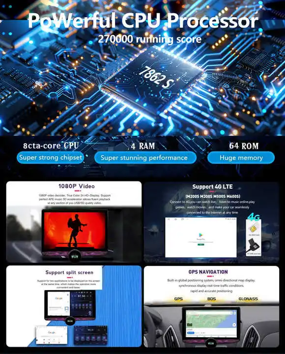 Universal 1Din Touch Screen OLED Head Unit 17 Inch Android 13 Car Stereo GPS Navigation Radio Android Auto/WiFi/Apple 1 Year view 6