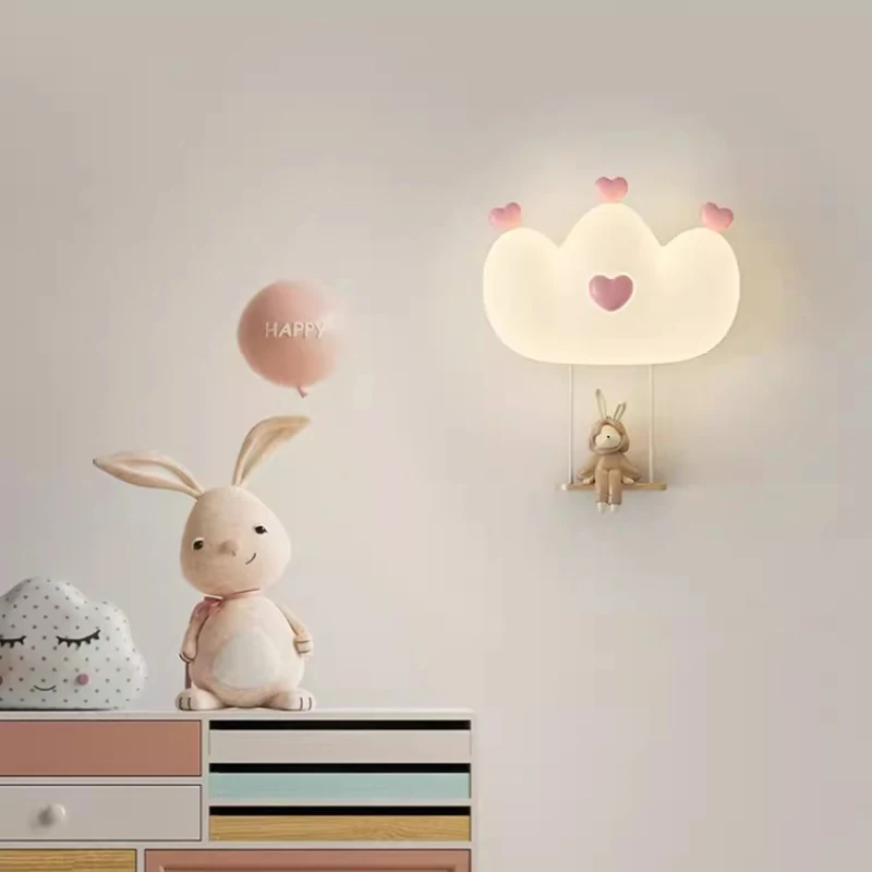 cute crown led lampadas de parede para o quarto das criancas abajur pink princess room bercario quarto da menina coelho urso luzes do bebe 01