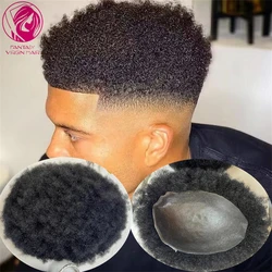 100% menschliches Haar Männer Toupet dünne Haut Pu Haars ystem Afro lockige Perücke Haare Ersatz natürlichen Haaransatz 8x10 /7x9 kurze Perücke Topper