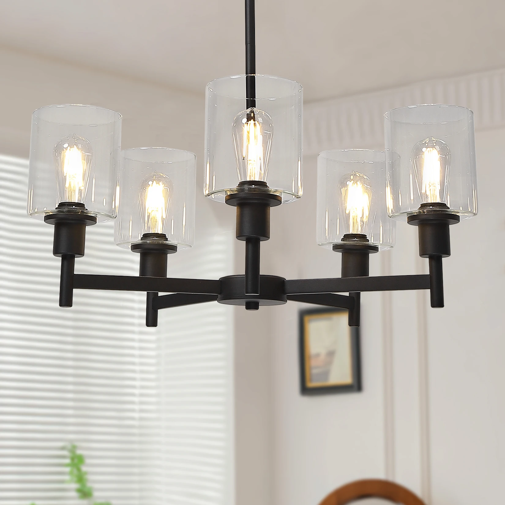 

Chandelier for Dinning Room Light Fixture, Kitchen Island Modern Farmhouse Pendant Ceiling Lights with Clear Glass Shade