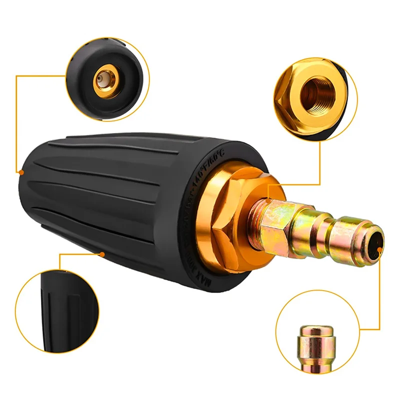 فوهة A45F-Turbo لغسالة الضغط، فوهة دوارة و7 أطراف، توصيل سريع 1/4 بوصة، 4000 رطل لكل بوصة مربعة