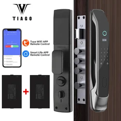 TIAGO A3 Tuya APP Controle Totalmente Automático Smart Door Lock Eletrônico Digital Door Lock Impressão digital Senha Smart Door Lock