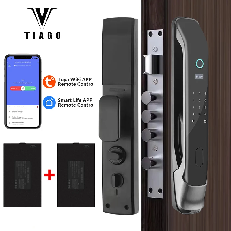 TIAGO A3 Tuya APP Control Fully Automatic Smart Door Lock Electronic DIgital Door Lock Fingerprint Password Smart Door Lock