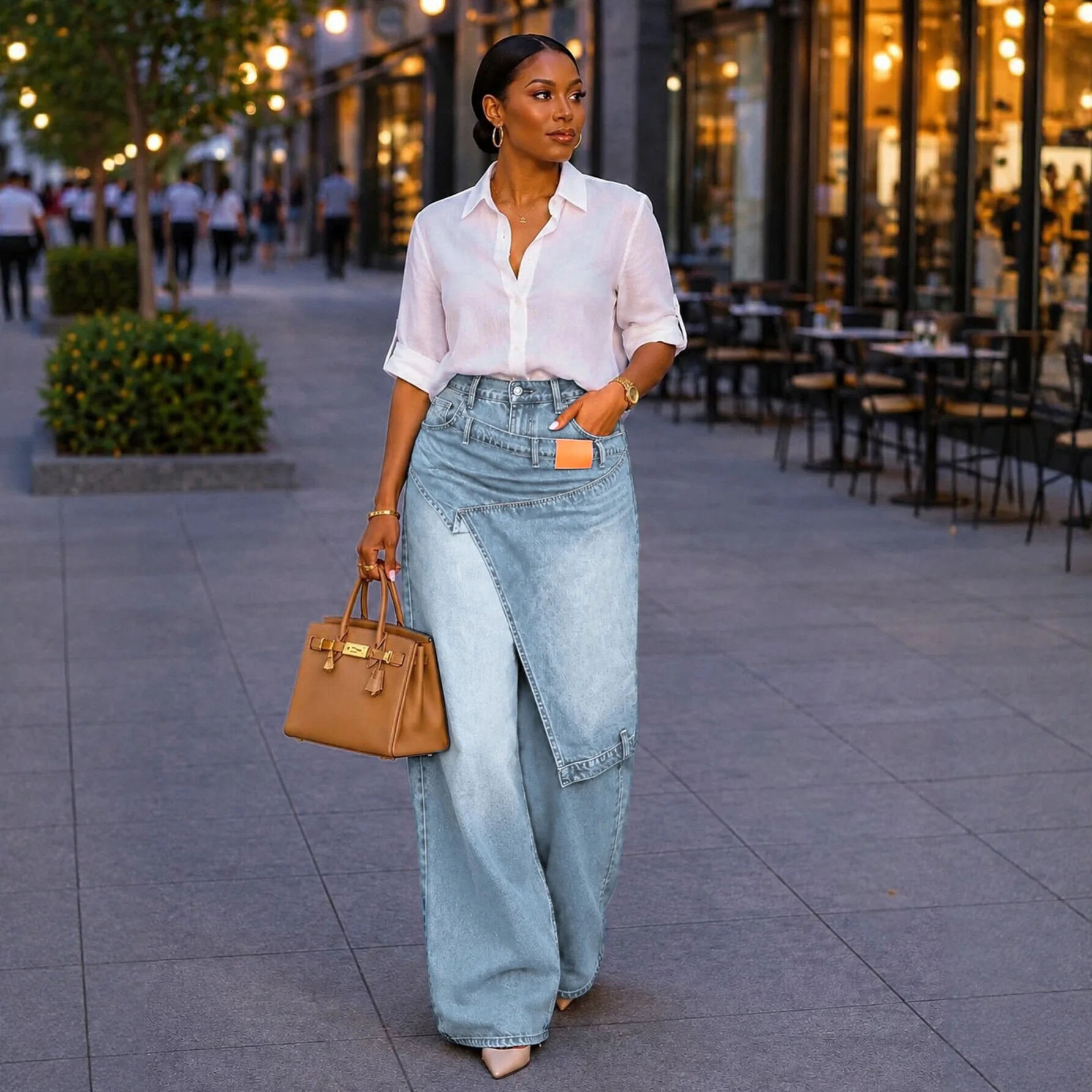 American Style Women Floor Length Casual Trendy Asymmetrical Wide Leg Straight Jeans Pants Four Seasons Female Denim Trousers
