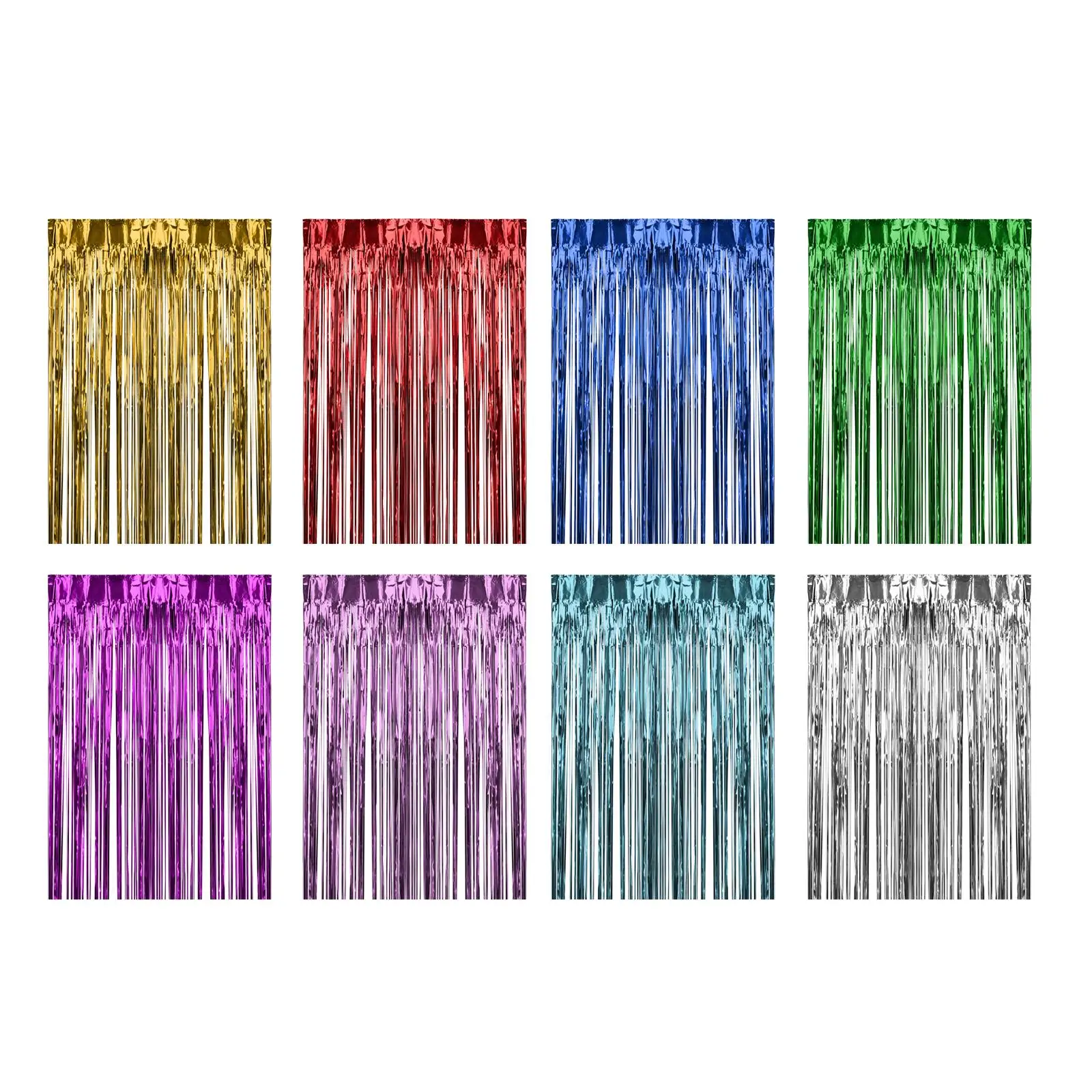 2x Shiny Foil Fringe Curtains Decoration Photo Booth Backdrop for Stage Performance Wedding Anniversary Carnival Engagement