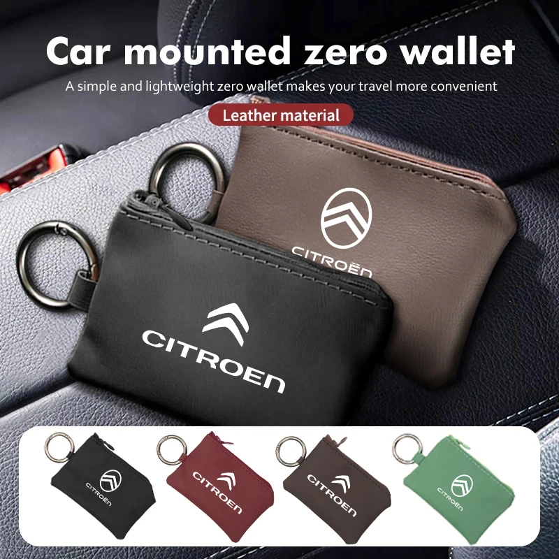 

Car Leather Key Wallet Card Bag Emblem keychain Pouch For Citroen e-C3 e-C4 C5 X C3 C1 C-Elysee C4 Cactus Picasso C-Crosser