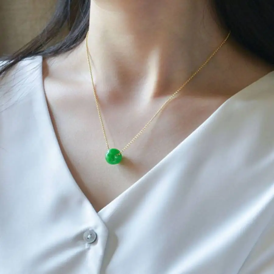 

Женское ожерелье с подвеской в виде пончика из натурального нефрита, цепочка из 14-каратного золота