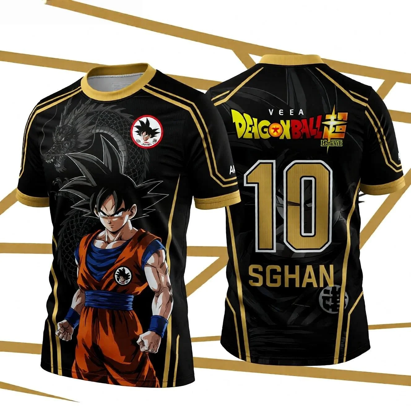 Dragon Ball Saiyan Goku Nr. 10, bedrucktes Fußballtrikot für Herren, atmungsaktives, schnelltrocknendes T-Shirt mit kurzen Ärmeln, passende Familienkleidung. – Detail 5