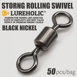 LUREHOLIC 50pcs Strong Rolling Swivel Black Nickel Coating Super Strong Super Rust Proof