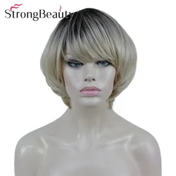 StrongBeauty Short Straight Bob Synthetic Wigs Women Soft Layered Hair Ombre Wig