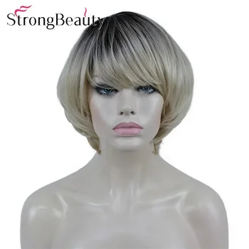 Pelucas sintéticas StrongBeauty cortas y rectas Bob, peluca ombré de pelo suave en capas para mujer