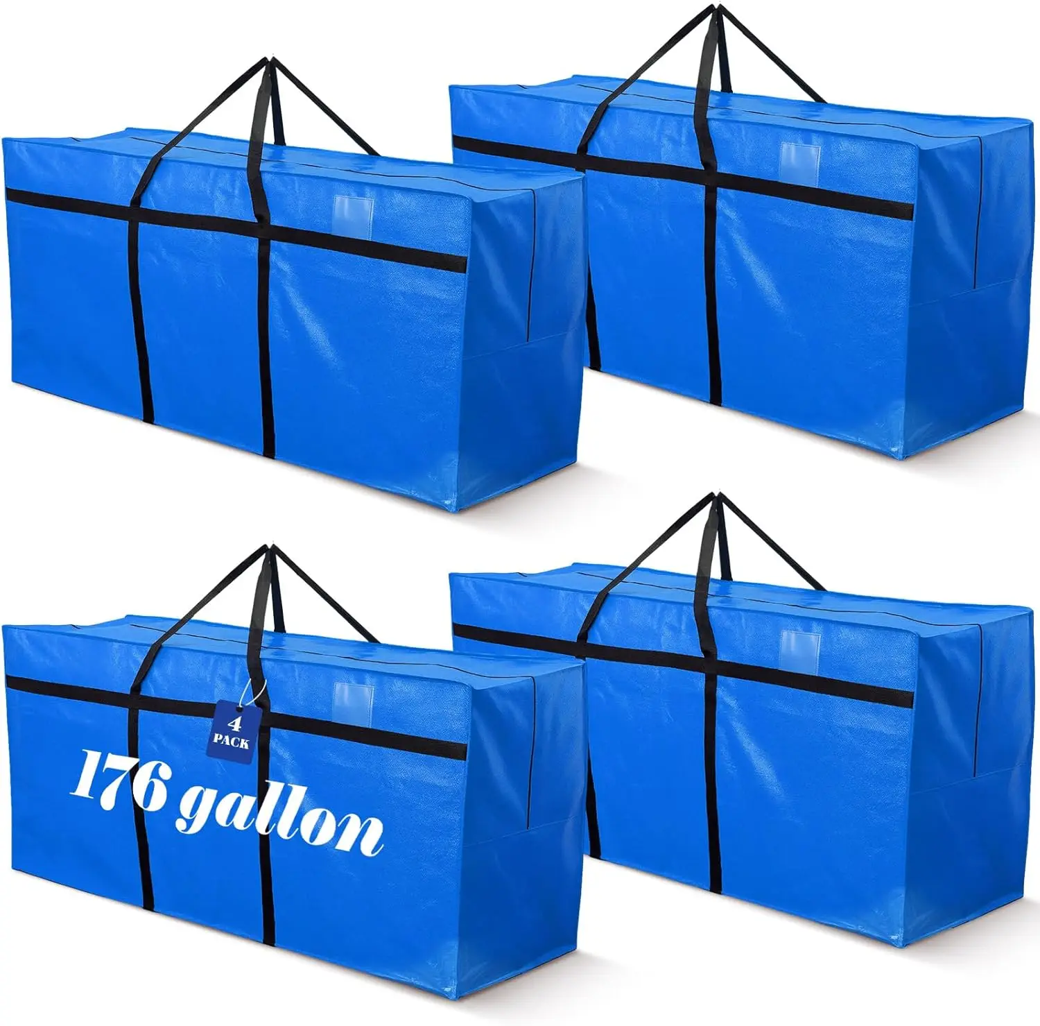 

4 Pcs 176 Gallon Extra Large Moving Bags Heavy Duty Storage with Strong Zipper Handle Foldable XXL Jumbo Tote for Dorm Travel Clothes