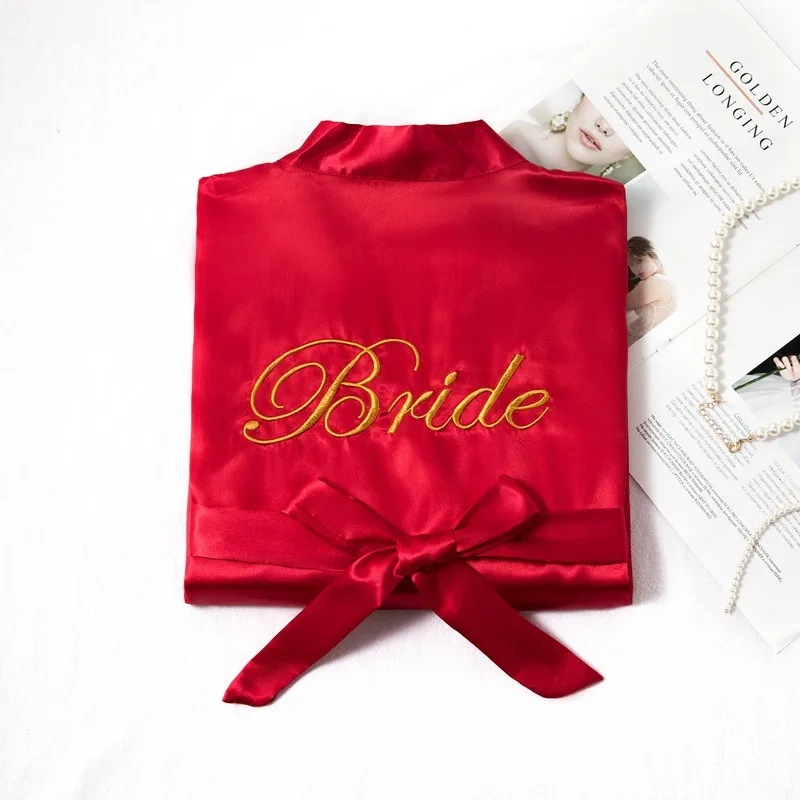 

Spring Summer Ice Silk Bridal Robe, Elegant Nightgown for Bride & Bridesmaid Wedding Photoshoot