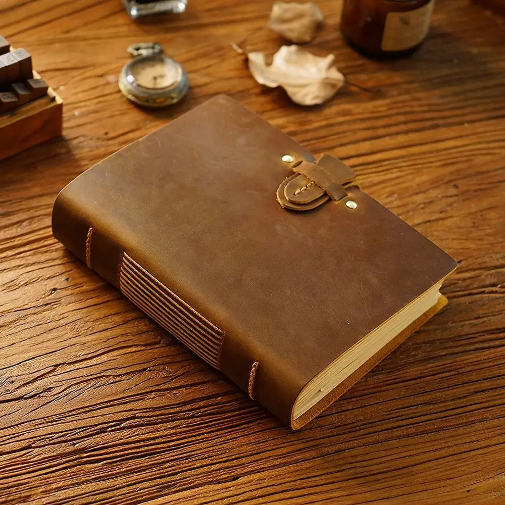 Vintage Leather Bound Journal Genuine Leather Cover Blank Pages Blank Paper Diary Handmade Unlined Daily Notepad