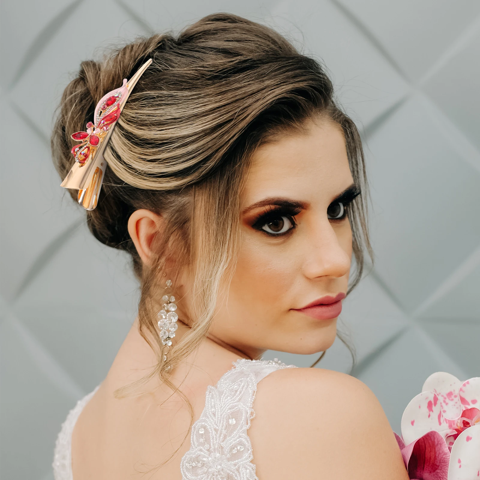 

Rhinestone Hair Clips Clip for Women Girls Red Color Duckbilled Metal Hair Accessories Wedding Party Everyday Use