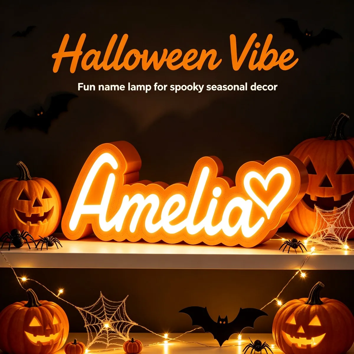 3D Printed Custom Name Night Light, Personalized LED Sign Lamp With Love Decor, Halloween Bedroom Decor Gift For Friend