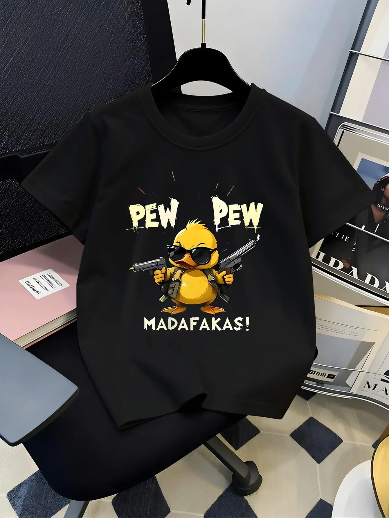 Cute Cool Yellow Duck With Sunglasses Cartoon Art Graphic Print Family Matching Short Sleeve Tee Boys Girls Kids Casual Tops
