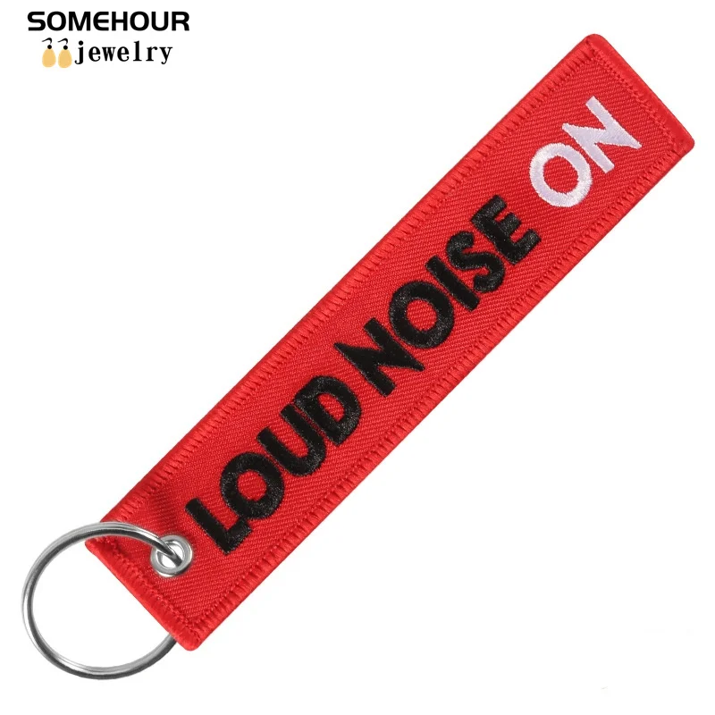 SOMEHOUR Fashion Motorcycles Keychain Loud PIPES SAVE LIVES Text Embroideried Tags Pendant Launch Keyring Jewelry Aviation Gifts