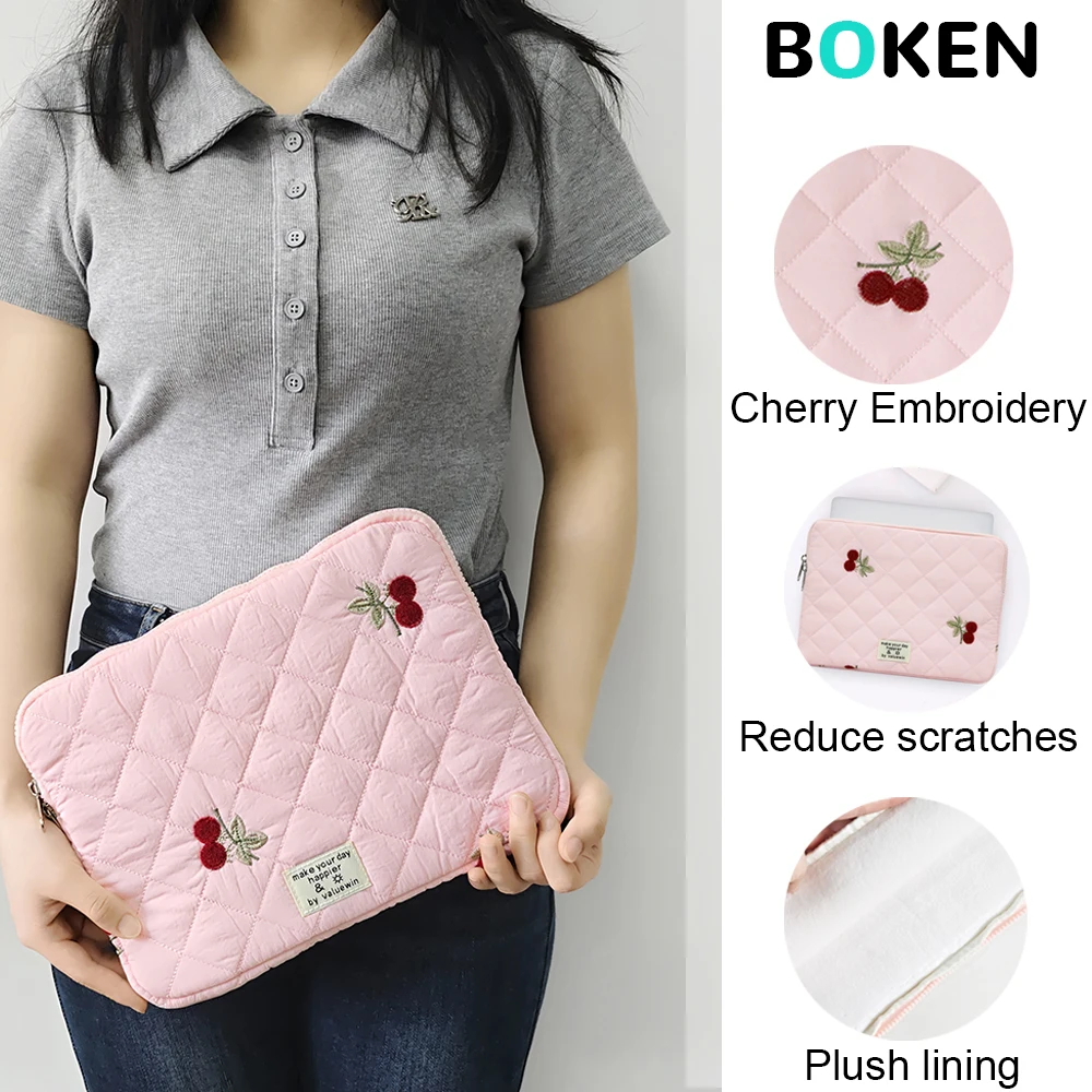 

Cherry Embroidered Tablet Case 11 inches for Xiaomi Pad5/6 Pro, iPad Shockproof Portable Pouch Bag Comfortable Tablet Sleeve bag